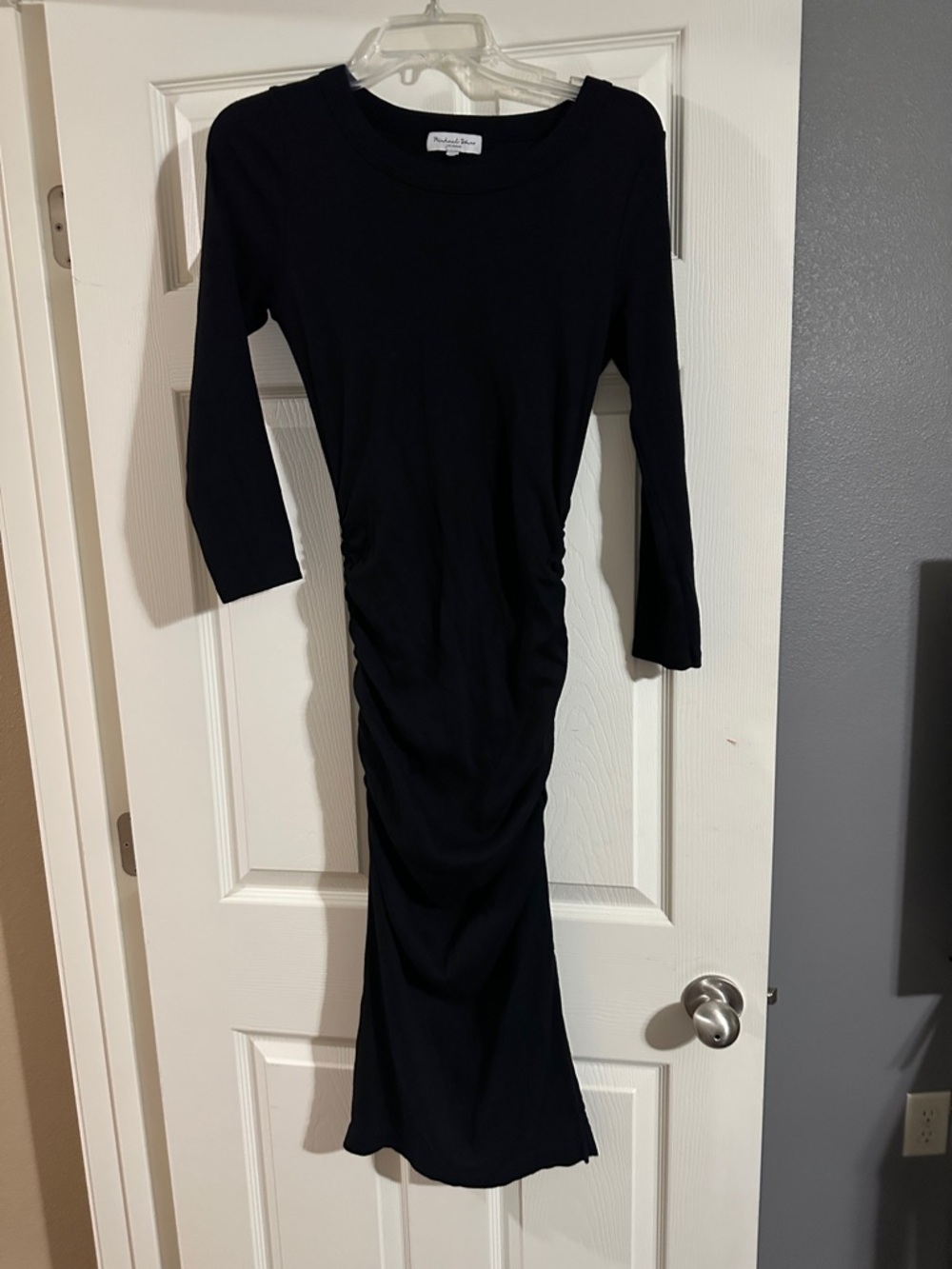 Michael Stars Black Long-Sleeve Ruched Midi Dress